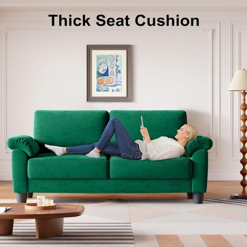 Neche Canapé 2 Places En Velours,avec Poche De Rangement,grands Accoudoirs,178 X 75 X 87cm,vert