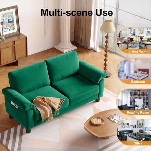 Neche Canapé 2 Places En Velours,avec Poche De Rangement,grands Accoudoirs,178 X 75 X 87cm,vert