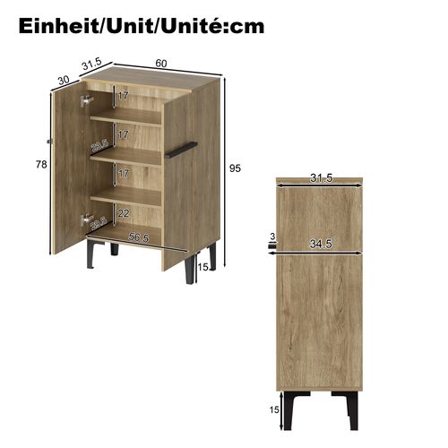 Meuble Chaussures 4 Étages Cloisons Réglables 60x31,5x95cm 12 Paires Meuble Entrée Couloir Bois Noir