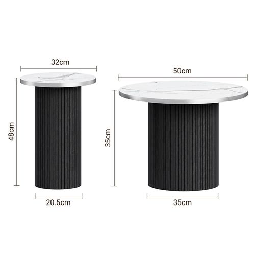 Table Basse Gigogne Lot De 2 Rond En Noir Table D’appoint Meubles Salon Plateau Marbre