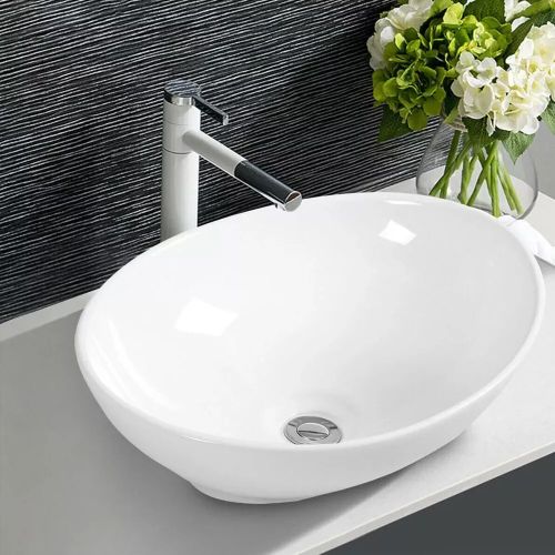 Lavabo Ovale Moderne En Céramique 41x34x15 Cm - Blanc