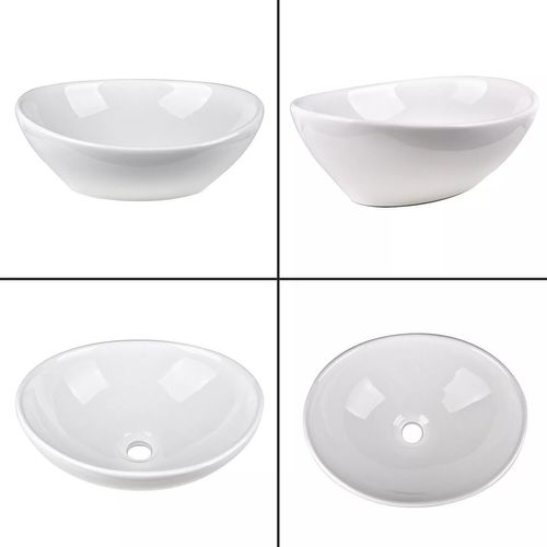 Lavabo Ovale Moderne En Céramique 41x34x15 Cm - Blanc