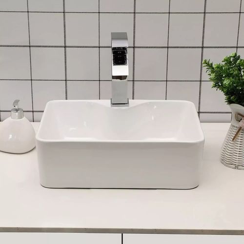 Lavabo Carré Moderne Céramique 48x37x13,5 Cm - Blanc