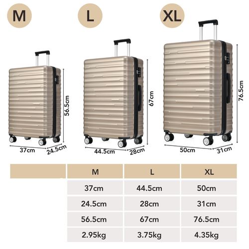 Set De Valises 3 Pièces Abs Poignée Télescopique Capacité Extensible Voyages D'affaires Doré