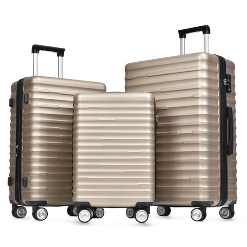 Set De Valises 3 Pièces Abs Poignée Télescopique Capacité Extensible Voyages D'affaires Doré