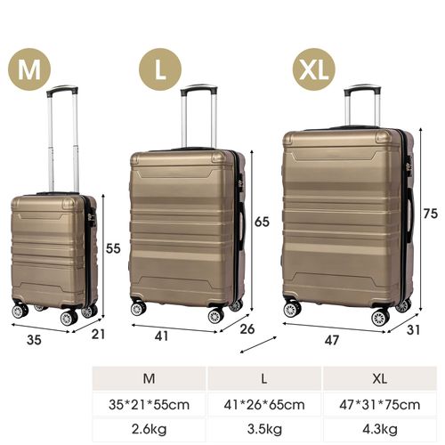 Set De Valises Lot De 3 Abs Poignée Télescopique Serrure Tsa Capacité Extensible Voyages Doré