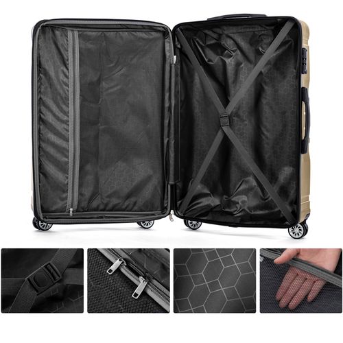 Set De Valises Lot De 3 Abs Poignée Télescopique Serrure Tsa Capacité Extensible Voyages Doré