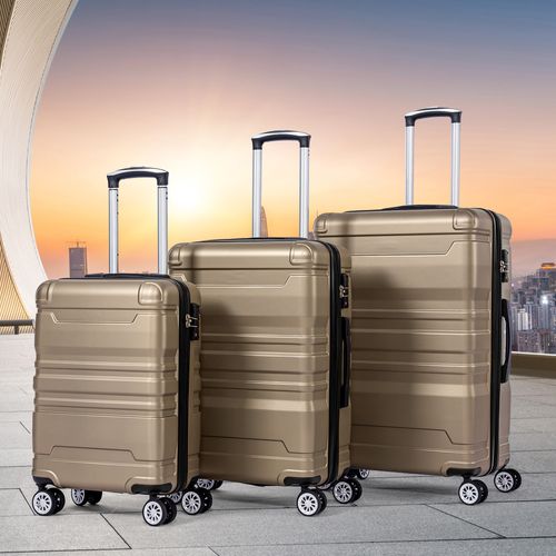 Set De Valises Lot De 3 Abs Poignée Télescopique Serrure Tsa Capacité Extensible Voyages Doré