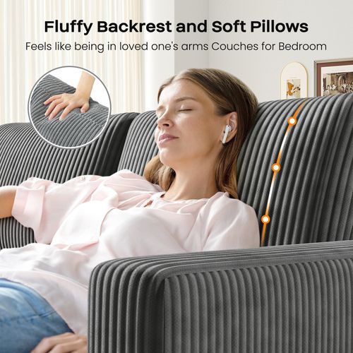 Grand Canapé 3 Places En Velours Côtelé Avec 2 Oreillers - Gris - 256 X 89 X 88cm