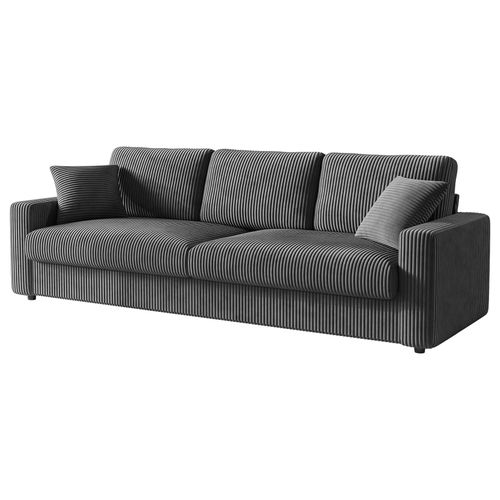 Grand Canapé 3 Places En Velours Côtelé Avec 2 Oreillers - Gris - 256 X 89 X 88cm