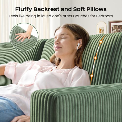 Grand Canapé 3 Places En Velours Côtelé Avec 2 Oreillers - Vert - 256 X 89 X 88cm