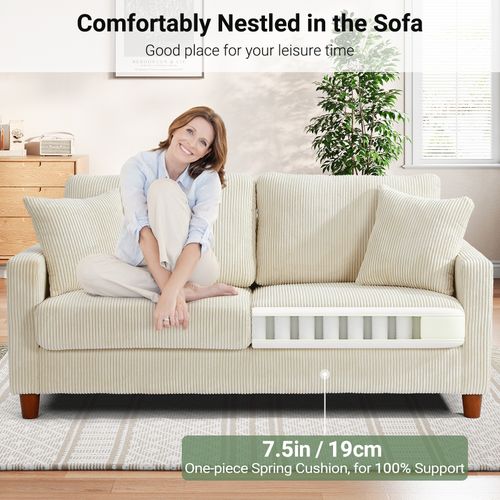 Canapé En Velours Côtelé 2 Places, 178x76x89cm - Beige