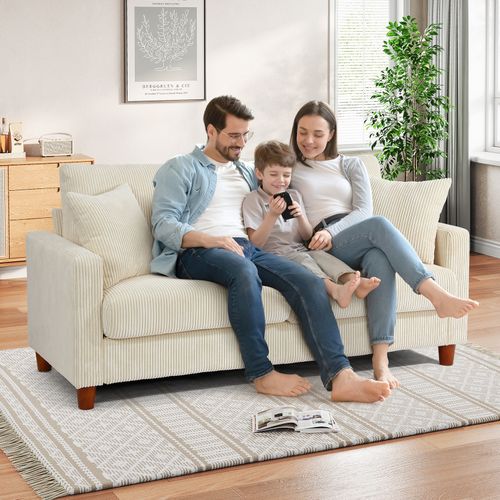 Canapé En Velours Côtelé 2 Places, 178x76x89cm - Beige