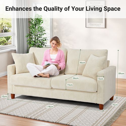 Canapé En Velours Côtelé 2 Places, 178x76x89cm - Beige