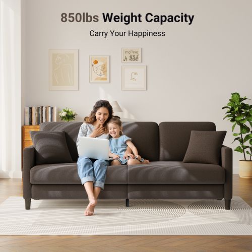 Canapé 3 Places En Velours Teddy, Bois Massif, Avec Accoudoirs,210 X 79 X 89 Cm, Marron