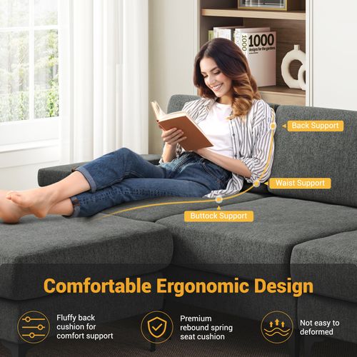 Canapé D'angle 3 Places En Chenille Avec Repose-pieds,244 X 146 X 83cm,gris