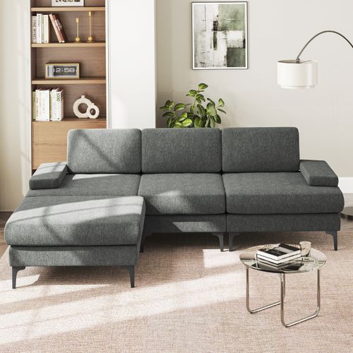 Canapé D'angle 3 Places En Chenille Avec Repose-pieds,244 X 146 X 83cm,gris