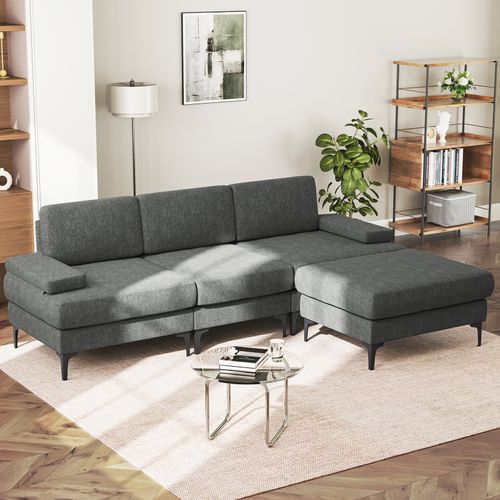Canapé D'angle 3 Places En Chenille Avec Repose-pieds,244 X 146 X 83cm,gris