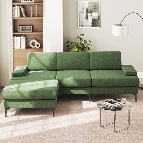 Canapé D'angle 3 Places En Chenille Avec Repose-pieds,244 X 146 X 83cm,vert