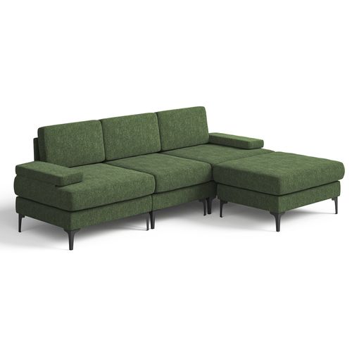 Canapé D'angle 3 Places En Chenille Avec Repose-pieds,244 X 146 X 83cm,vert
