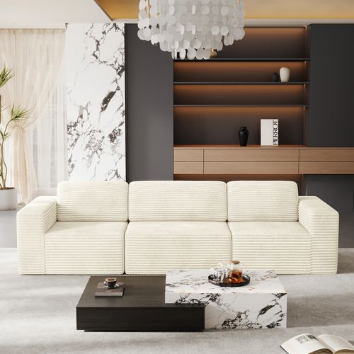 Canapé Modulaire Compressé 3 Places Velours Côtelé,sans Assemblage,beige