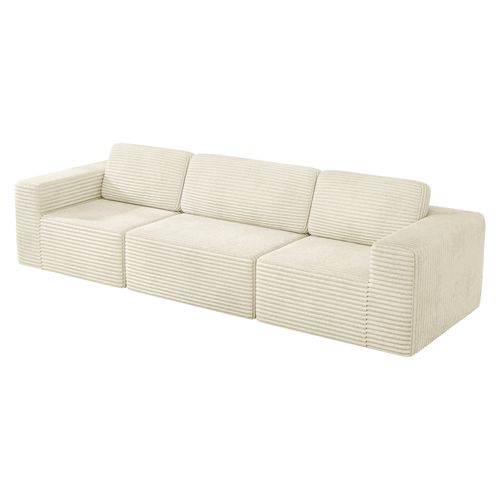 Canapé Modulaire Compressé 3 Places Velours Côtelé,sans Assemblage,beige
