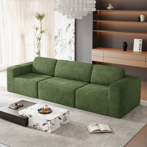 Canapé Modulaire Compressé 3 Places Velours Côtelé,sans Assemblage,vert