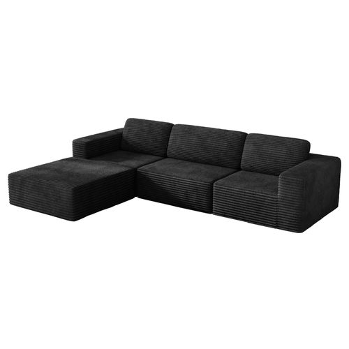 Canapé D'angle Modulaire 3 Places Velours Côtelé,1 Pouf,noir