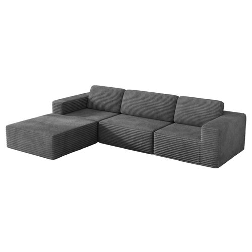 Canapé D'angle Modulaire 3 Places Velours Côtelé,1 Pouf,gris