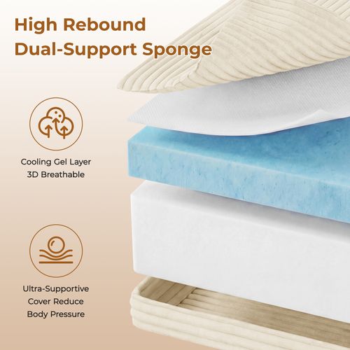 Canapé Modulaire 3 Places Compressé En U,velours Côtelé,beige