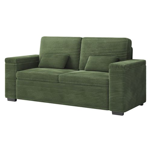 Canapé 2 Places En Velours Côtelé 180 Cm Avec Accoudoirs De Rangement - Vert Saphir