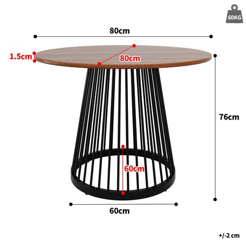 Table à Manger Ronde 80cm 4 Personnes Table De Cuisine Mdf Moderne Pieds Métal Noir Noyer