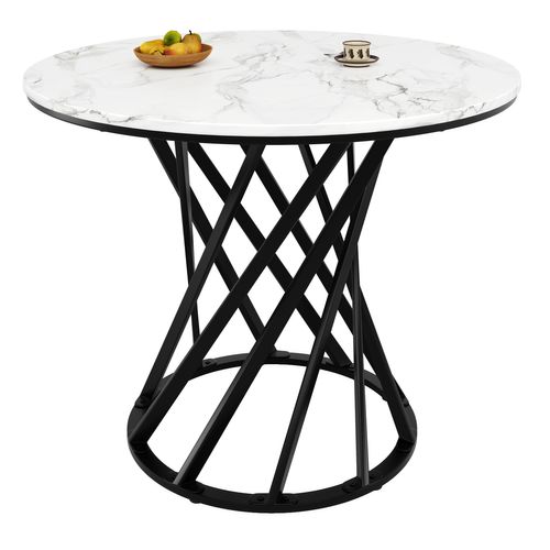 Table à Manger Ronde 80cm 4 Personnes Pieds Métal Noir Table De Cuisine Mdf Moderne
