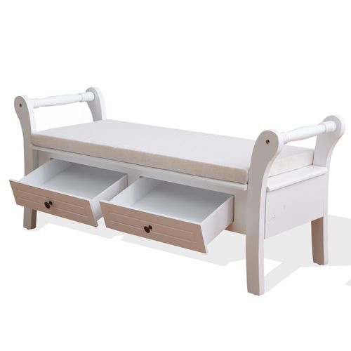 Banc De Jardin Coffre 2 Tiroir Bois Blanc Provençal 47,5x108,5x40