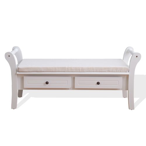Banc De Jardin Coffre 2 Tiroir Bois Blanc Provençal 47,5x108,5x40