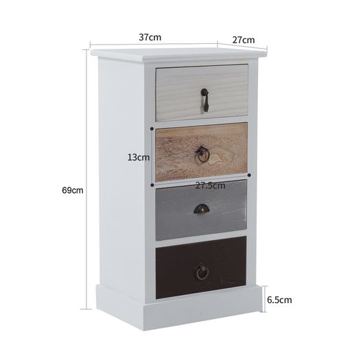 Chiffonnier 4 Tiroirs Bois Blanc Rustique 69x37x27