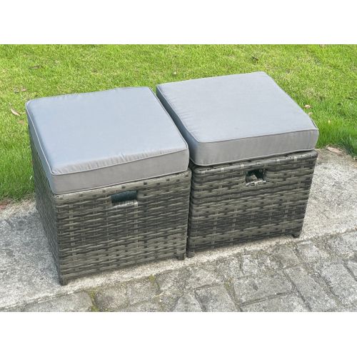 Salon De Jardin En Rotin Avec Canapé Table De Foyer à Gaz Tabourets Mélange Gris Foncé