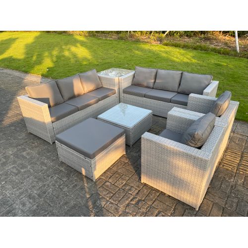 Salon De Jardin En Rotin Ave Canapé ,chaise, Table Basse Tabourets Table D'appoint Gris Clair