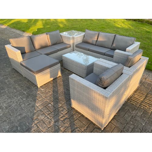 Salon De Jardin En Rotin Ave Canapé ,chaise, Table Basse Tabourets Table D'appoint Gris Clair