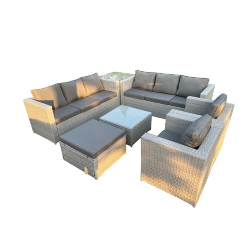 Salon De Jardin En Rotin Ave Canapé ,chaise, Table Basse Tabourets Table D'appoint Gris Clair