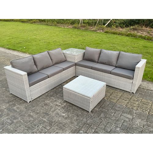 Salon De Jardin En Rotin Ave Canapé, Table Basse Carrée Table D'appoint Gris Clair