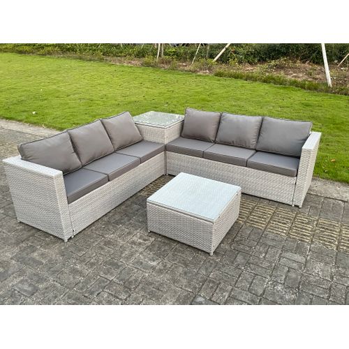 Salon De Jardin En Rotin Ave Canapé, Table Basse Carrée Table D'appoint Gris Clair