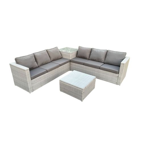 Salon De Jardin En Rotin Ave Canapé, Table Basse Carrée Table D'appoint Gris Clair