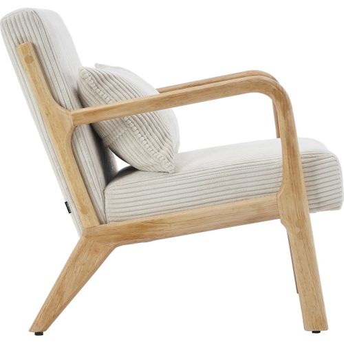 Fauteuil En Bois Et Velours Côtelé Beige - Lanna