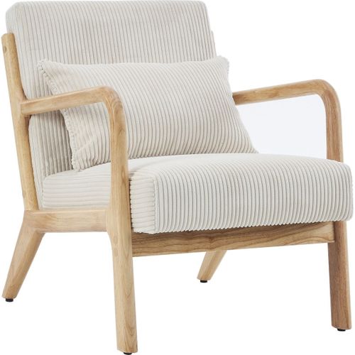 Fauteuil En Bois Et Velours Côtelé Beige - Lanna