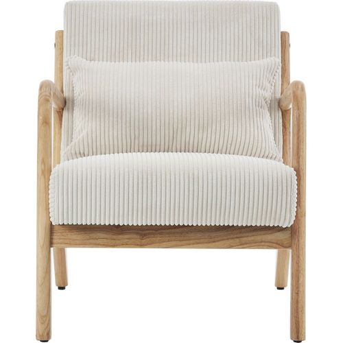 Fauteuil En Bois Et Velours Côtelé Beige - Lanna