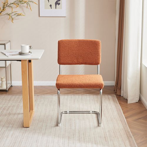 Lot De 2 Chaises En Tissu Bouclé Rouille Et Métal Chromé - Dulce