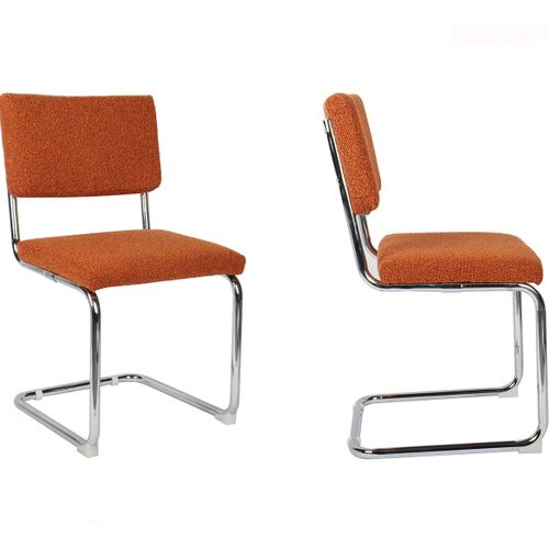 Lot De 2 Chaises En Tissu Bouclé Rouille Et Métal Chromé - Dulce