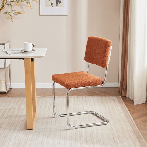 Lot De 2 Chaises En Tissu Bouclé Rouille Et Métal Chromé - Dulce