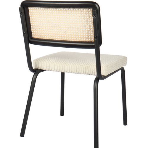 Lot De 2 Chaises En Métal Et Bois Noir, Cannage Naturel Et Velours Côtelé Beige - Paula